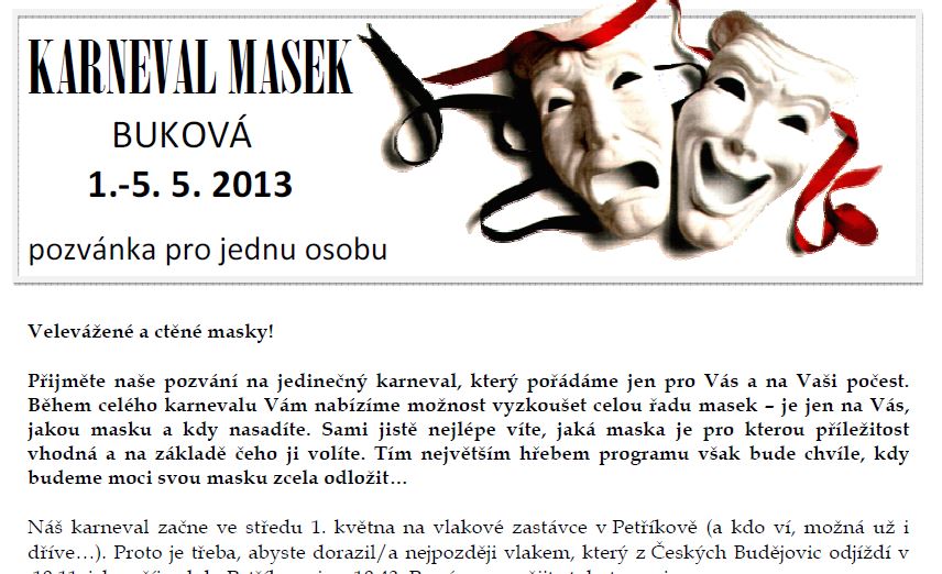 Příklad tematické pozvánky na zážitkový kurz